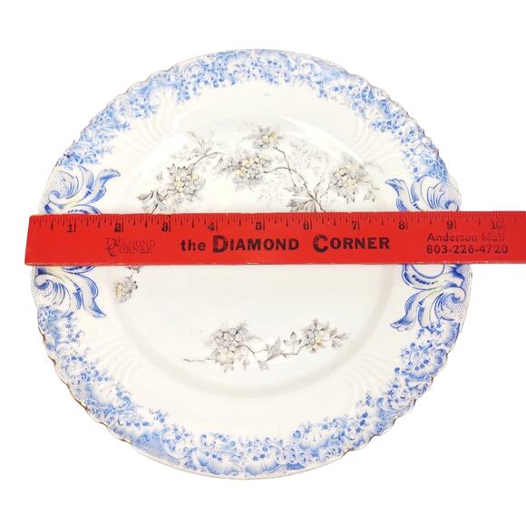 Antique French Creil Montereau Blue Floral Porcelain Plate 9" Gold Edge - Picture 2 of 6